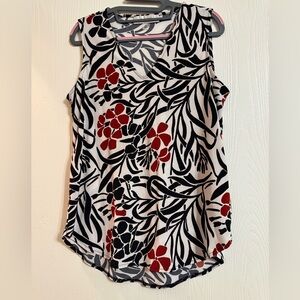 Jones Studio Black and Red Floral Sleeveless Blouse